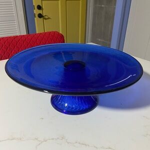 Cobalt Blue Glass PEDESTAL Cake Stand